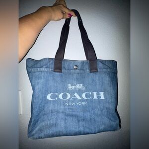 Coach Denim Messenger Tote in Blue with Black Handles